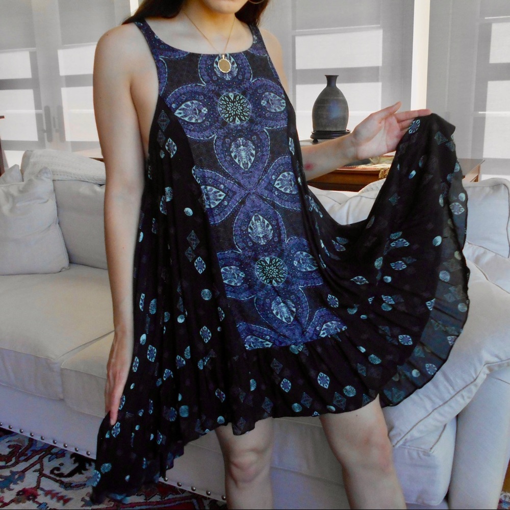 Purple and Light Celadon Green Black Slip Dress